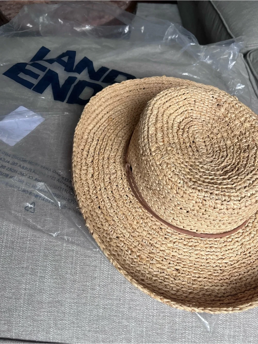 NWT; NEW Lands' End Natural Straw Sun Hat with Trim
